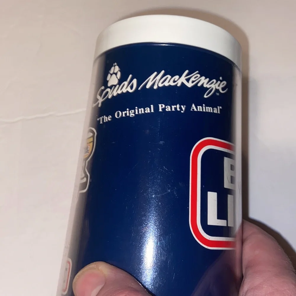 Vintage 1986 Spuds Mackenzie Bud Light Thermo Serv mug.